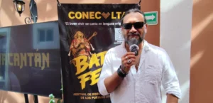 Damián Martínez durante la presentación de Bats'i Fest 2026 en Casa Chiapas Ciudad de México, donde destacó el valor de la música para preservar las lenguas originarias.