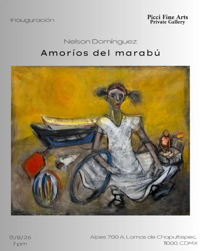 Cartel de la exposición Amoríos del marabú de Nelson Domínguez en Picci Fine Arts CDMX.