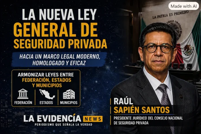 Raúl Sapién Santos, presidente jurídico del Consejo Nacional de Seguridad Privada, en entrevista exclusiva con La Evidencia News sobre la nueva Ley General de Seguridad Privada en México.