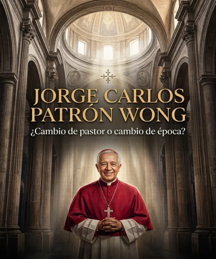 Jorge Carlos Patrón Wong en una representación visual sobre el relevo en la Arquidiócesis de Puebla y el debate sobre el futuro de la Iglesia poblana.