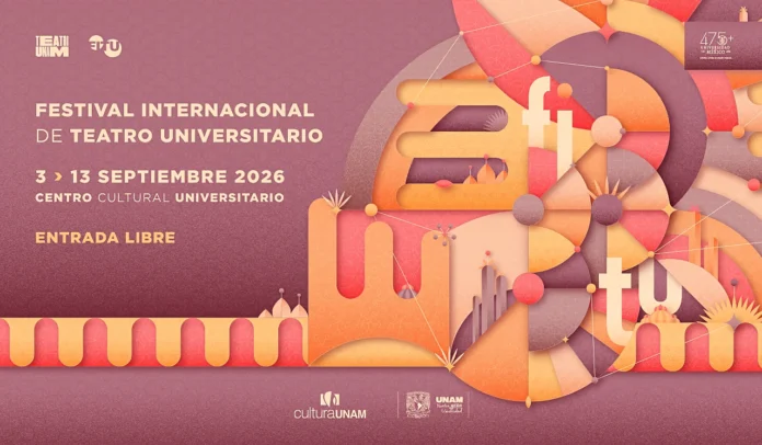 Cartel oficial del 33 Festival Internacional de Teatro Universitario (FITU) en la UNAM, con diseño abstracto y colores cálidos que representan el concepto de Ternura Radical.