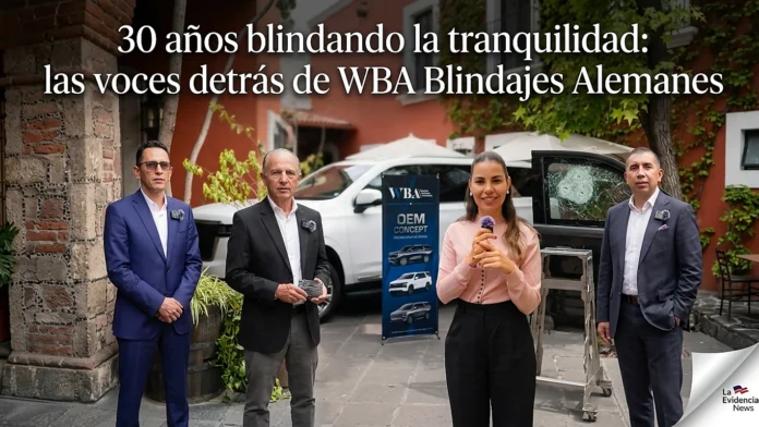 Directivos de WBA Blindajes Alemanes participan en una entrevista especial durante la celebración de los 30 años de la empresa especializada en blindaje automotriz y protección vehicular en México.