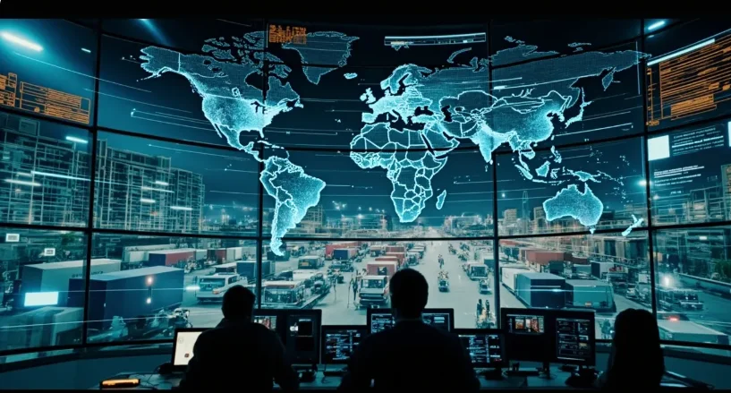 Centro tecnológico con mapa digital de México utilizado para monitoreo de datos, inteligencia artificial y operaciones de infraestructura digital.