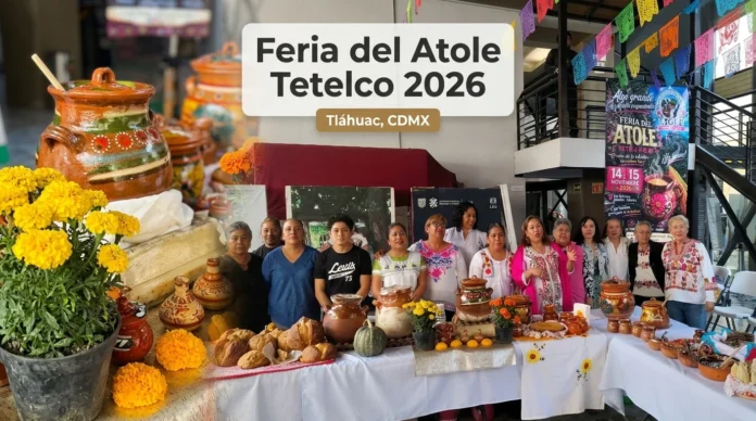 Cocineras tradicionales y organizadores presentan la Feria del Atole Tetelco 2026 en San Nicolás Tetelco, Tláhuac, con ollas de barro, gastronomía tradicional y actividades culturales.
