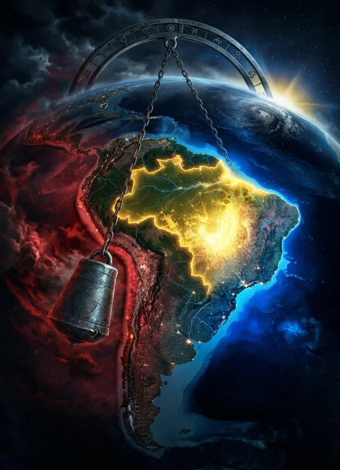Representación del cambio político en América Latina con Brasil como eje central del debate sobre el Foro de São Paulo y la reconfiguración regional.